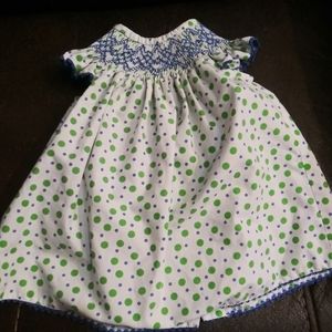 Southern Sunshine Kids Girls Dress Smocked Ploka Dot blue green 3 months.